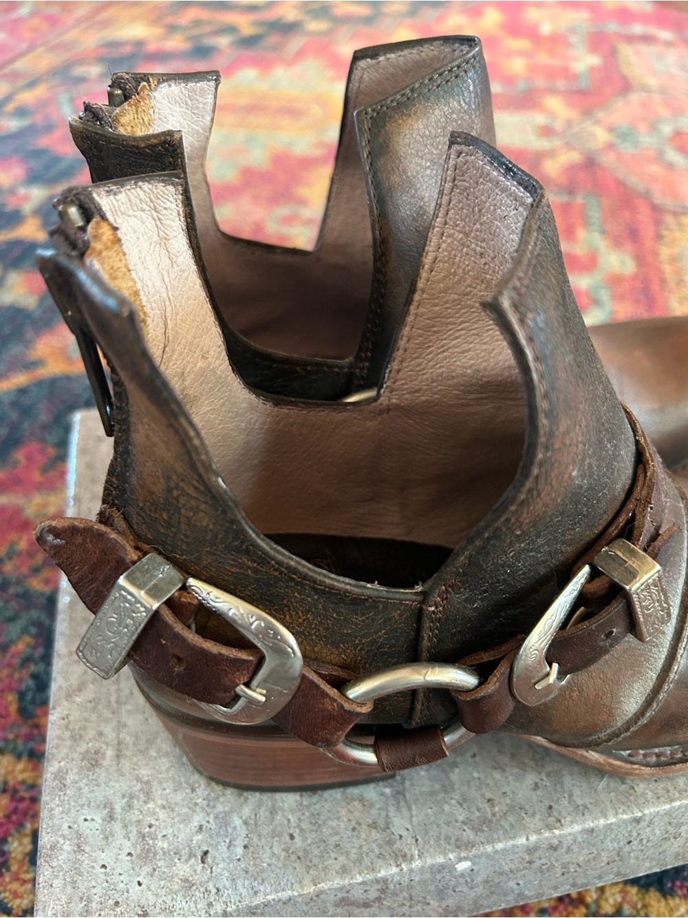 Freebird by Steven | Women's Brown Leather Truce Back Zip Harness Ankle Boots 8 - Picture 4 of 16